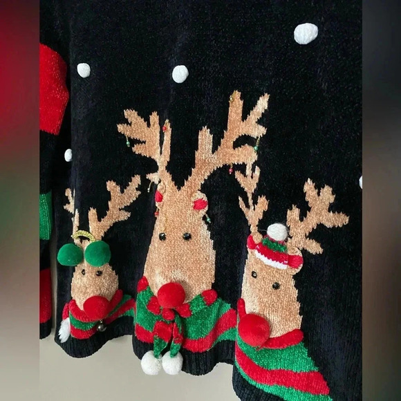 BEREK 2 vintage 90s soft chenille Christmas sweater Rudolph 3D jingles EUC sz S - Picture 13 of 16